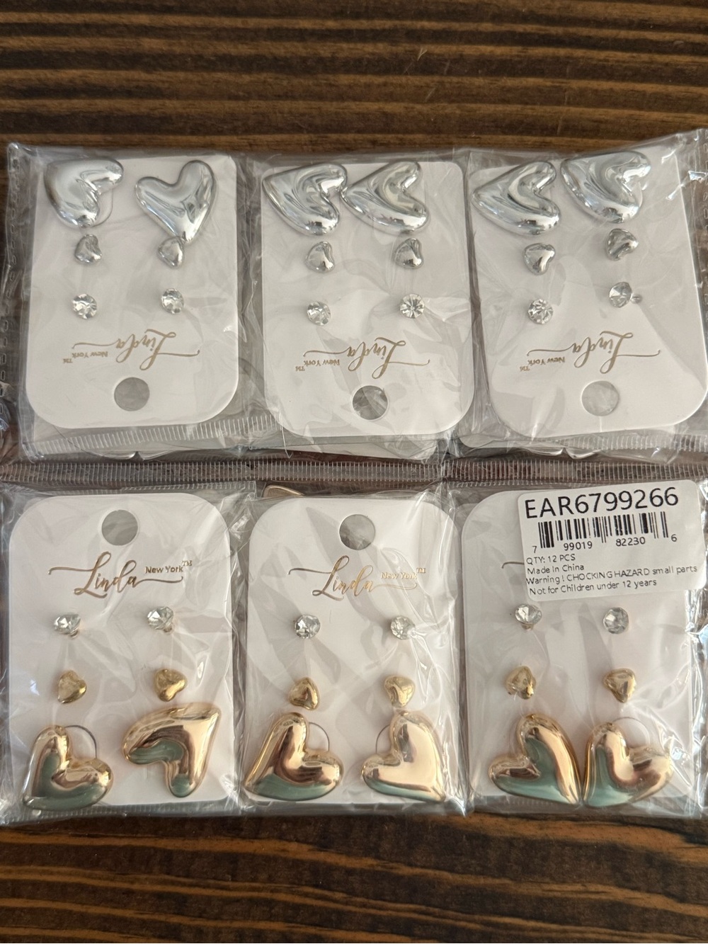 Gold and Silver Heart Earring Set - 12 Pairs